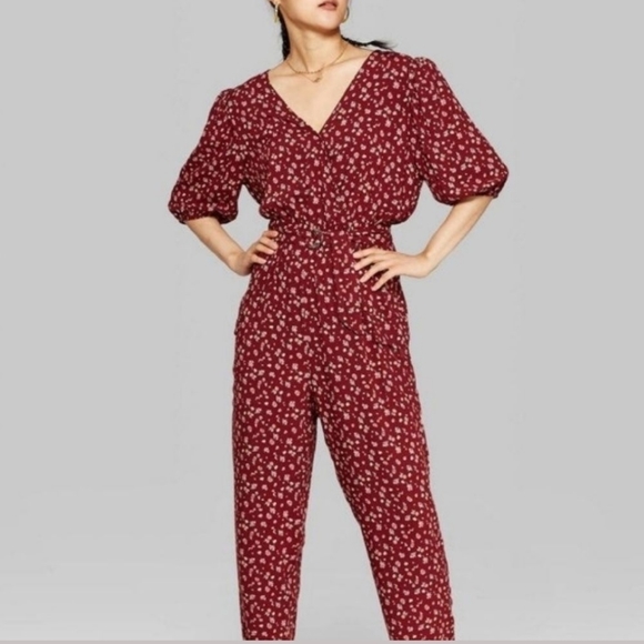 Wild Fable Berry Maroon Jumpsuit with Belt NWT - Picture 2 of 8